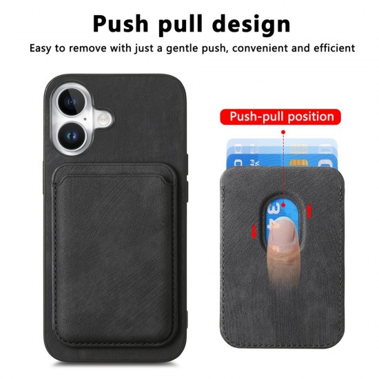 Synthetic Leather iPhone 17 Case with Detachable MagSafe Compatible Card Holder - Black