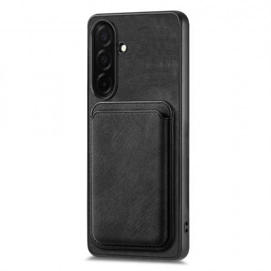 Samsung Galaxy S26 Case with Detachable Card Holder, MagSafe Compatible, Synthetic Leather - Black