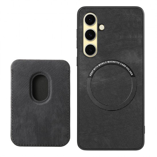 Samsung Galaxy A56 5G Faux Leather Case with Detachable Card Holder, MagSafe Compatible - Black