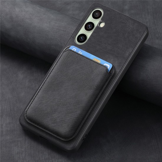 Samsung Galaxy A56 5G Faux Leather Case with Detachable Card Holder, MagSafe Compatible - Black