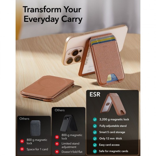 ESR Classic RFID Magnetic Wallet Stand MagSafe for Phone - Brown