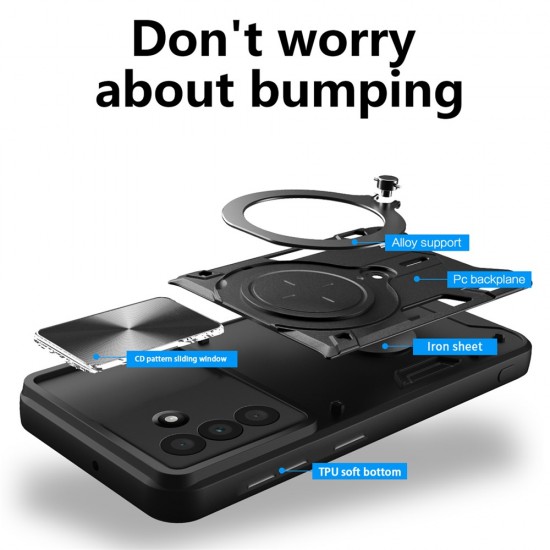 Samsung Galaxy A17 4G / A17 5G / A18 / A26 Case with Stand and Sliding Lens Cover - Black