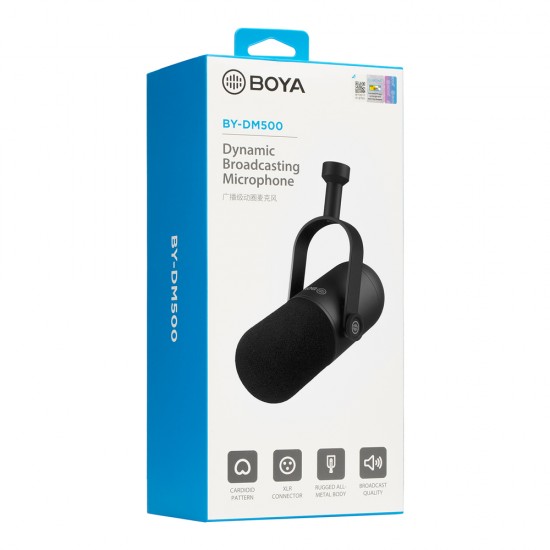 BOYA BY-DM500 Cardioid XLR Dynamic Microphone for Podcasts - Black