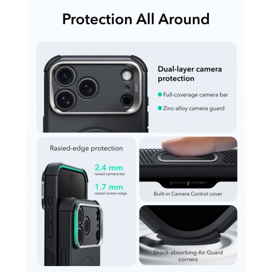 ESR Cyber ​​Tough Kickstand MagSafe Case for iPhone 18 Pro / 17 Pro - Black
