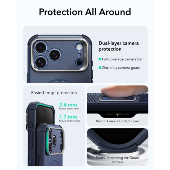 ESR Cyber ​​Tough Kickstand MagSafe Case for iPhone 18 Pro / 17 Pro - Navy Blue