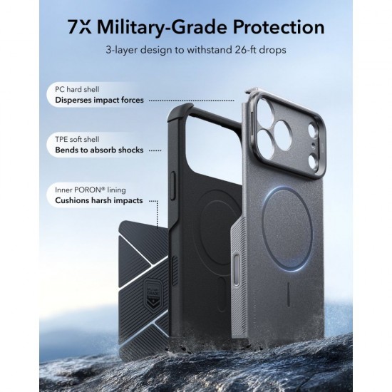 ESR Cyber ​​Tough Kickstand MagSafe Case for iPhone 18 Pro / 17 Pro - Gray