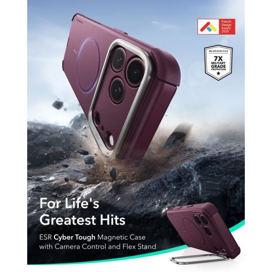 ESR Cyber ​​Tough Kickstand MagSafe case for iPhone 18 Pro Max / 17 Pro Max - dark cherry