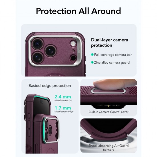 ESR Cyber ​​Tough Kickstand MagSafe case for iPhone 18 Pro Max / 17 Pro Max - dark cherry