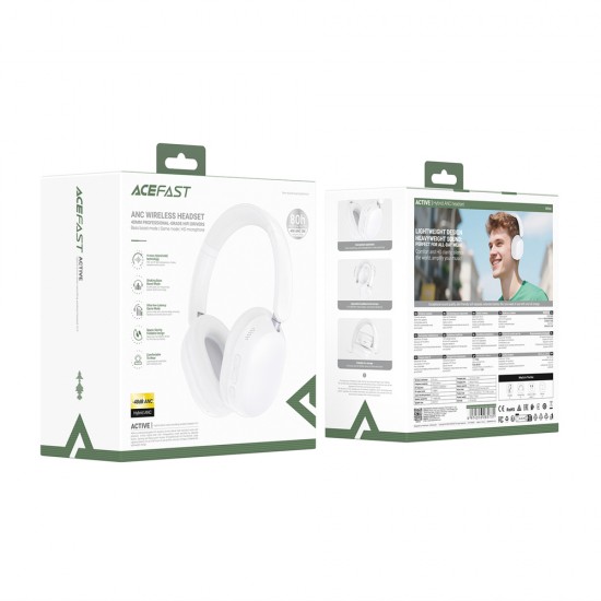 Acefast H12 Wireless On-Ear Bluetooth 5.4 Headphones with ANC - White