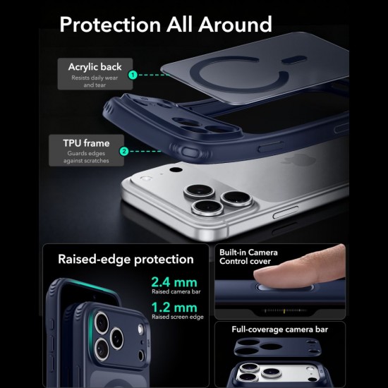 ESR Classic Hybrid MagSafe Case for iPhone 18 Pro / 17 Pro - Matte Navy Blue