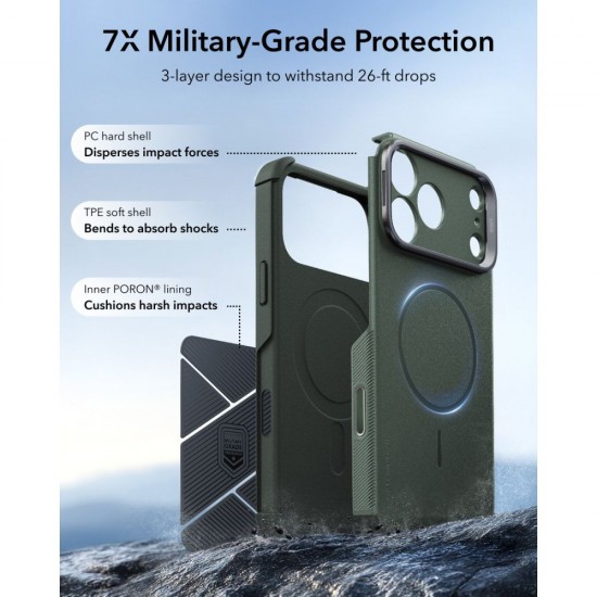 ESR Cyber ​​Tough Kickstand MagSafe Case for iPhone 18 Pro / 17 Pro - Green