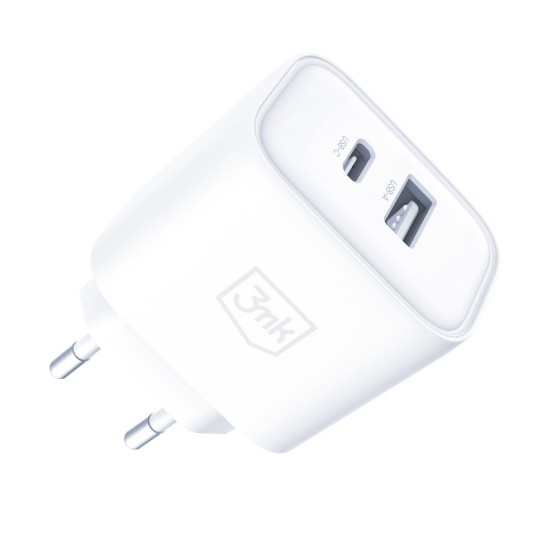 3mk DualCharge 20W PD3.0 QC 3.0 PPS USB 1A1C Wall Charger - White