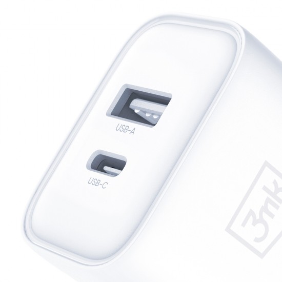 3mk DualCharge 20W PD3.0 QC 3.0 PPS USB 1A1C Wall Charger - White