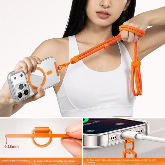 150 cm adjustable neck and shoulder strap with steel plate - orange