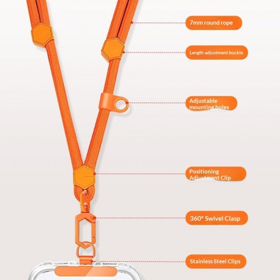 150 cm adjustable neck and shoulder strap with steel plate - orange