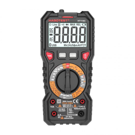 Habotest Ψηφιακό Πολύμετρο με Φακό HT118C, True RMS, NCV, Δοκιμή Μπαταριών (Μαύρο)