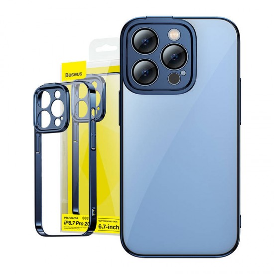 Baseus Θήκη Glitter και Προστατευτικό Οθόνης Tempered Glass για iPhone 14 Pro Max (Μπλε/Διαφανές)