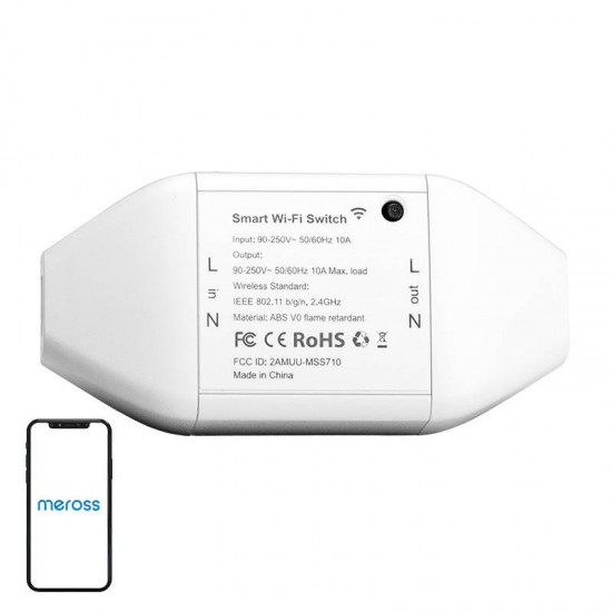 Meross Έξυπνος Ενδιάμεσος Διακόπτης WiFi MSS710-UN, χωρίς HomeKit (Λευκό)