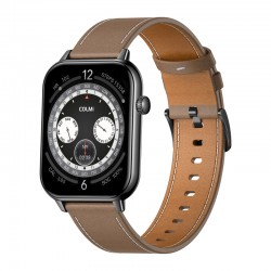 COLMI C28 Smartwatch – Μαύρο + Καφέ δερμάτινο λουράκι