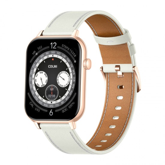 Smartwatch COLMI C28 σε χρυσό χρώμα με λευκό δερμάτινο λουράκι