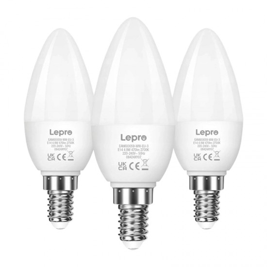 Λαμπτήρας LED LEPRO 600059-WW-EU-3, E14, C37, 4,2 W (40 W), 470 lm, 2700 K (ζεστό λευκό), 250°, συσκευασία 3 τεμαχίων