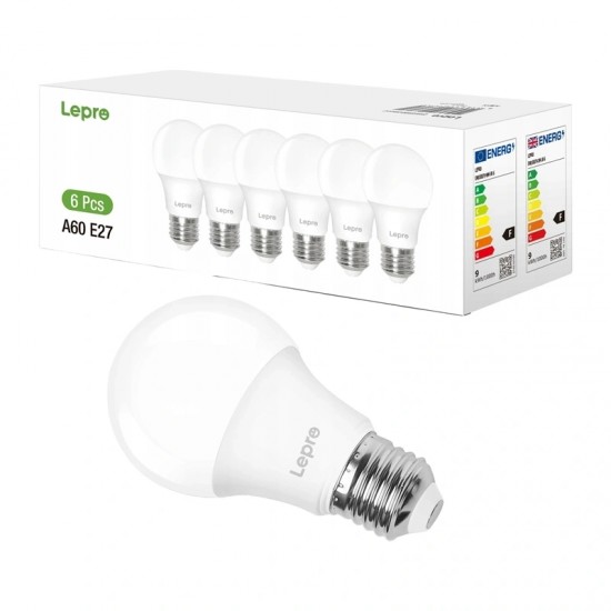 Λαμπτήρας LED LEPRO 100090-DW-EU-6, E27, A60, 8,5 W (60 W), 806 lm, 6500 K (ψυχρό λευκό), 180°, συσκευασία 6 τεμαχίων