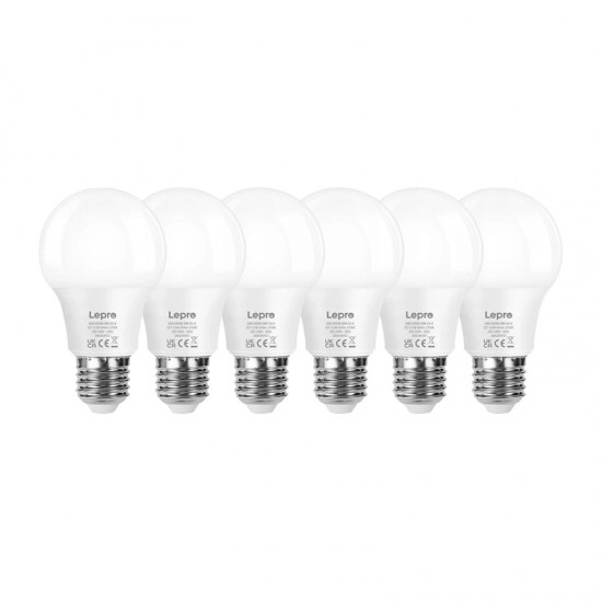 Λάμπα LED LEPRO 100089-WW-EU-6, E27, A60, 8,5 W (60 W), 806 lm, 2700 K (ζεστό), 180°, συσκευασία 6 τεμαχίων