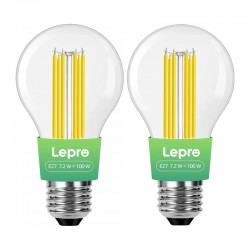 LEPRO 100094-WW-EU-2 Λαμπτήρας LED τύπου νήματος E27, 7,2 W (100 W), 1521 lm, 2700 K, Κατηγορία Α, συσκευασία 2 τεμαχίων