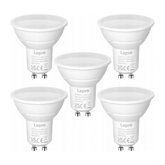 Λαμπτήρας LED LEPRO 200073-WW-EU-5 με βάση GU10, 4,5 W, 345 lm, 2700 K, 100°, συσκευασία 5 τεμαχίων