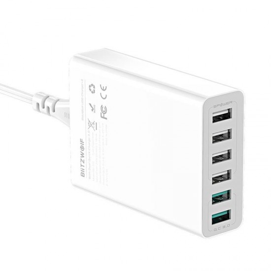 Blitzwolf Φορτιστής BW-S15 6x USB, QC 3.0, 60W (Λευκό)