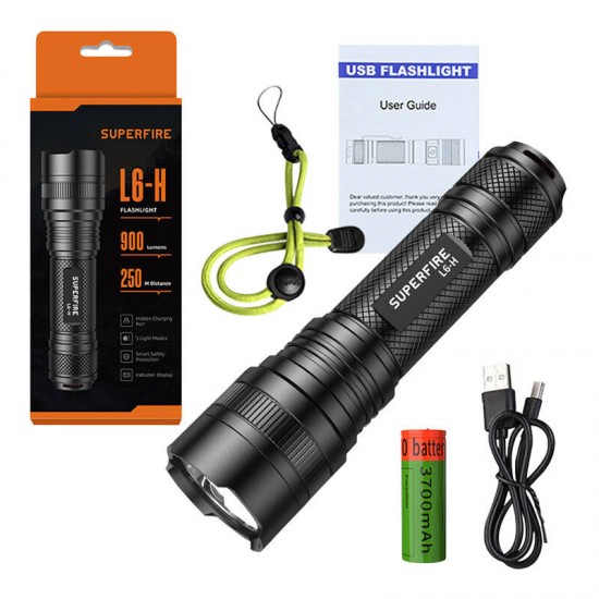 Φακός Superfire L6-H – 750 lm, 15W, USB-C, 5 λειτουργίες