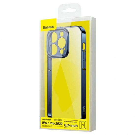 Baseus Θήκη Glitter και Προστατευτικό Οθόνης Tempered Glass για iPhone 14 Pro Max (Μπλε/Διαφανές)