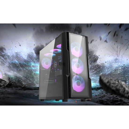 Darkflash DK431 Γυάλινη θήκη υπολογιστή (μαύρη) + 4 ανεμιστήρες RGB