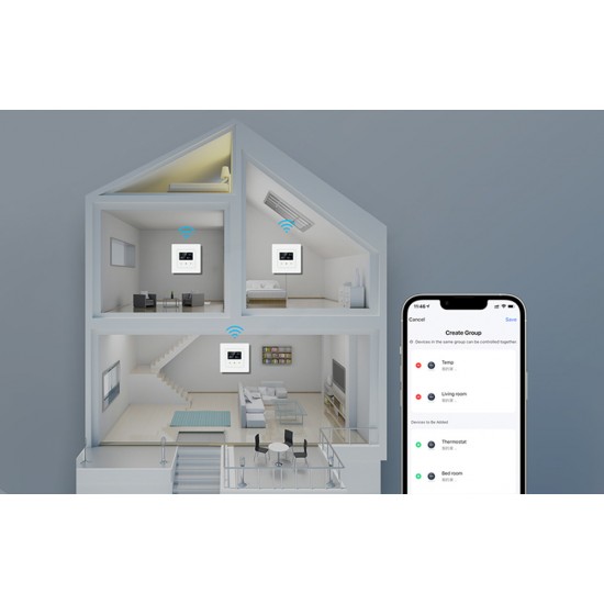 Avatto Έξυπνος Ψηφιακός Θερμοστάτης WT200-BH-3A-W, 3A, Wi-Fi TUYA (Λευκό)