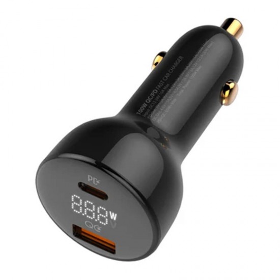 LDNIO Φορτιστής Αυτοκινήτου C101, USB + USB-C, 100W με Καλώδιο USB-C σε Lightning (Μαύρο)