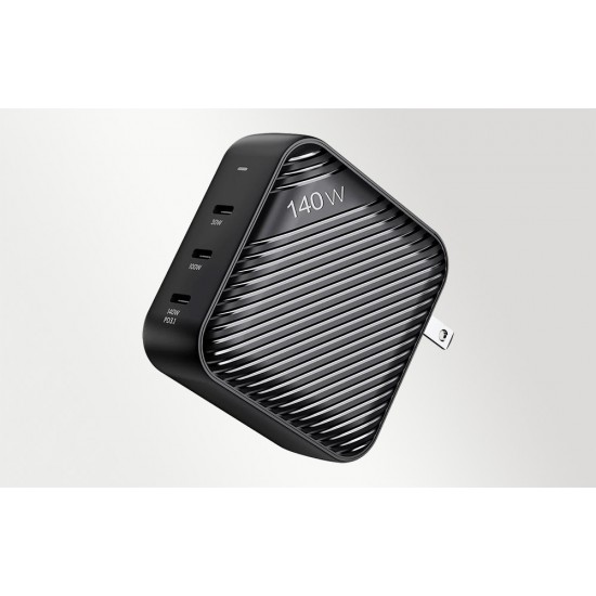 Wall charger INVZI GanHub 3x USB-C, 140W, EU/UK/AU/US (black)