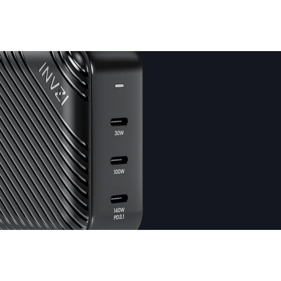 Wall charger INVZI GanHub 3x USB-C, 140W, EU/UK/AU/US (black)