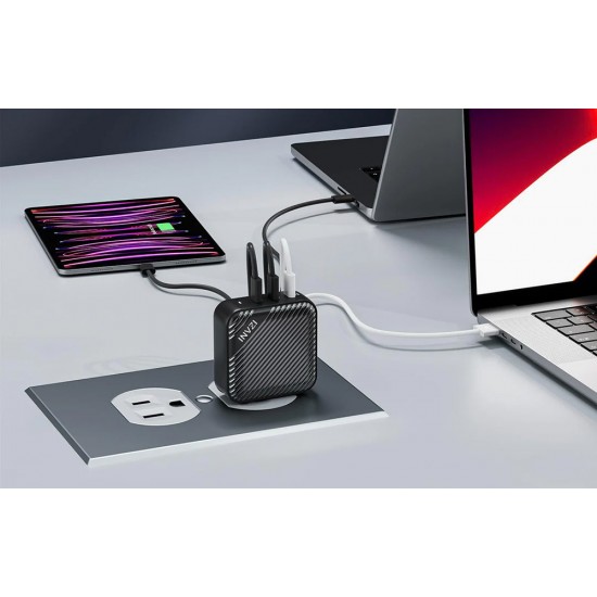 Wall charger INVZI GanHub 3x USB-C, 140W, EU/UK/AU/US (black)