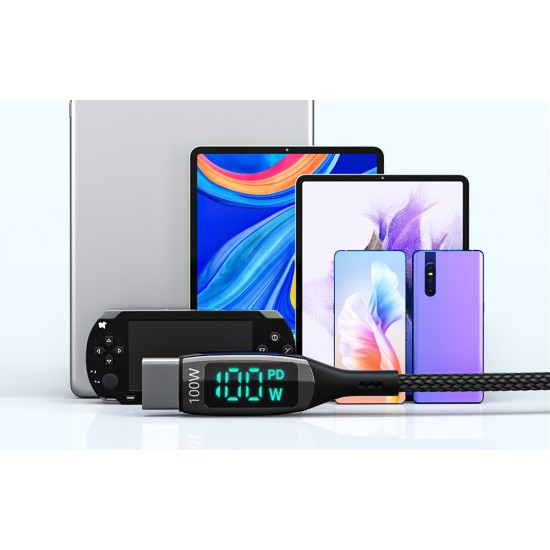 BlitzWolf Καλώδιο USB-C σε USB-C BW-TC23 με Οθόνη, 100W, 1.8m (Μαύρο)