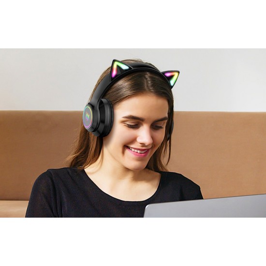 ONIKUMA Ασύρματα Ακουστικά Gaming B90 με Αυτιά Γάτας (Μαύρο)