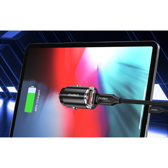 Car Charger Choetech TC0006 1x USB-A, 1x USB-C 30W PD 3.0 (black)