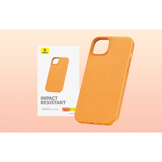 Baseus Θήκη Τηλεφώνου Fauxther Series για iPhone 15 Plus (Πορτοκαλί)