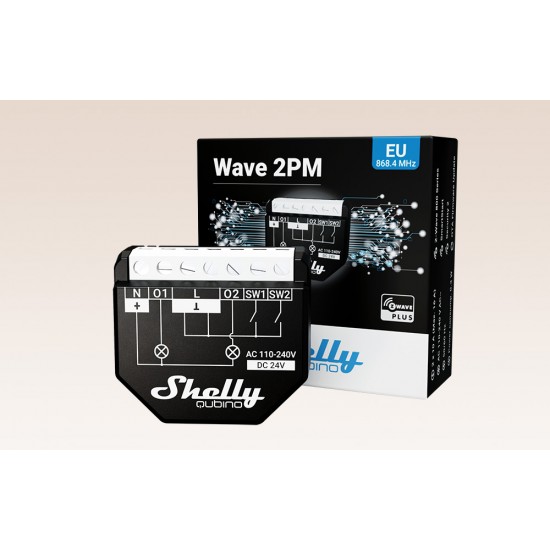 Shelly Qubino Wave2PM Controller, 2-channel, Z-Wave (Power measurement)