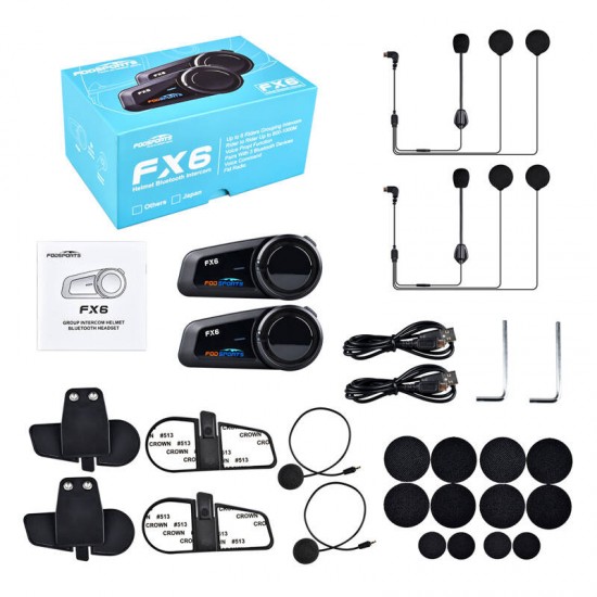 Fodsports FX6 ενδοεπικοινωνία μοτοσικλέτας δύο πακέτα (μαύρο)