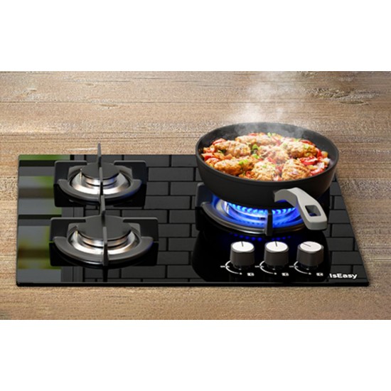 IsEasy MGBG-603 εστία αερίου τριών ζωνών με γυάλινο πάνελ