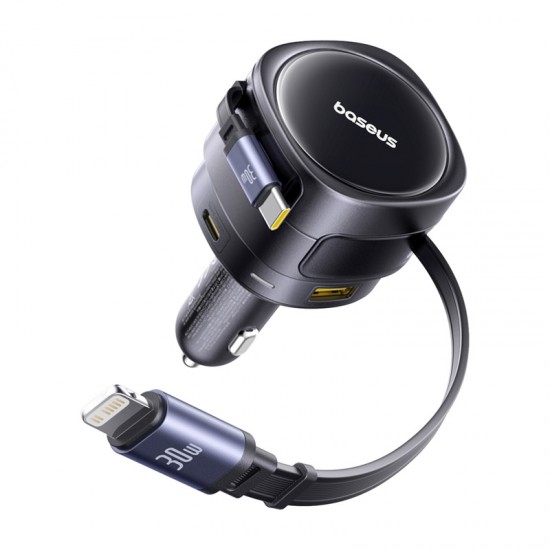 Φορτιστής αυτοκινήτου Baseus Enjoyment Max με καλώδια USB-C+Lightning και θύρες USB-A+USB-C 90W Μαύρο