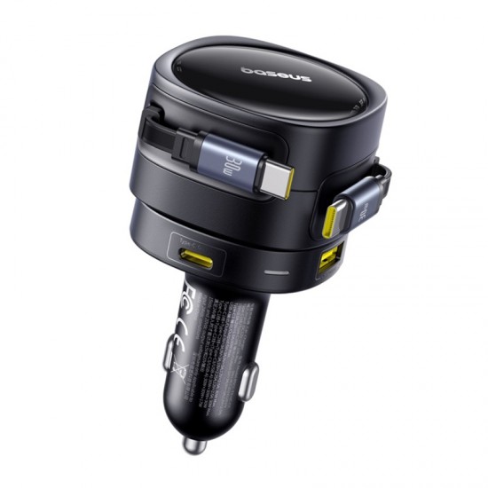Φορτιστής αυτοκινήτου Baseus Enjoyment Max με καλώδια USB-C+USB-C και θύρες USB-A+USB-C 90W Μαύρο
