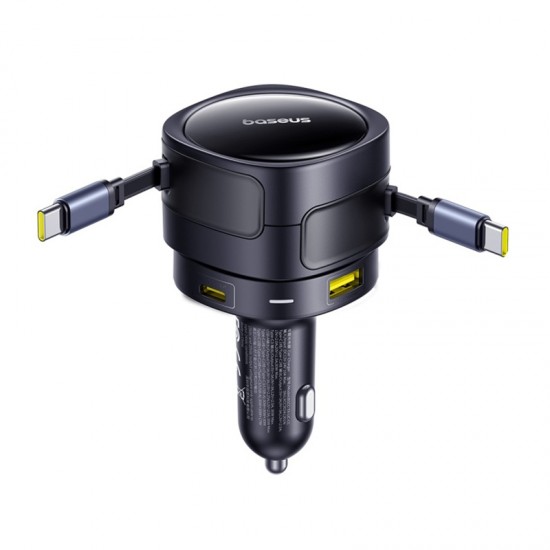 Φορτιστής αυτοκινήτου Baseus Enjoyment Max με καλώδια USB-C+USB-C και θύρες USB-A+USB-C 90W Μαύρο