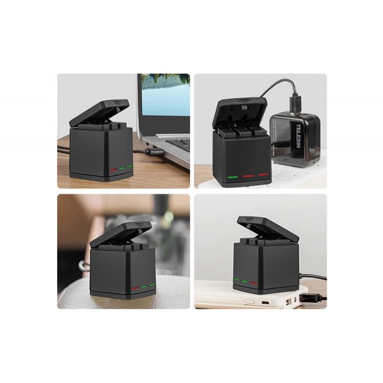 3-slot charger box Telesin for GoPro Hero 5/6/7/8 + 2 batteries (GP-BNC-801)