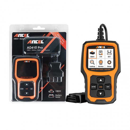 Ancel Διαγνωστικό Scanner OBD2 και Tester Μπαταρίας AD410 PRO 2σε1 (Μαύρο/Πορτοκαλί)